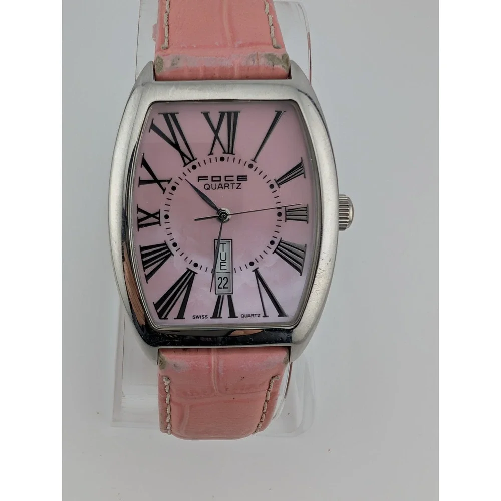 Foce Watch Women Swiss Day/Date Pink MOP Dial Leather Band- New Battery‎
